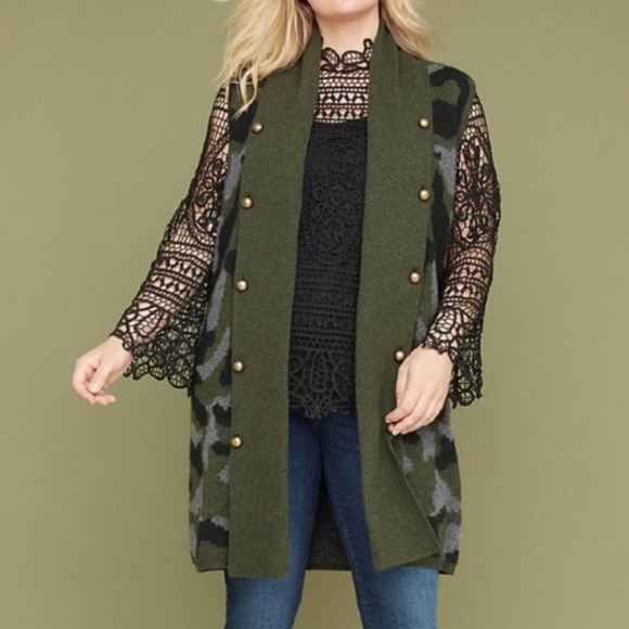 Lane Bryant Camo Duster Sweater Vest 